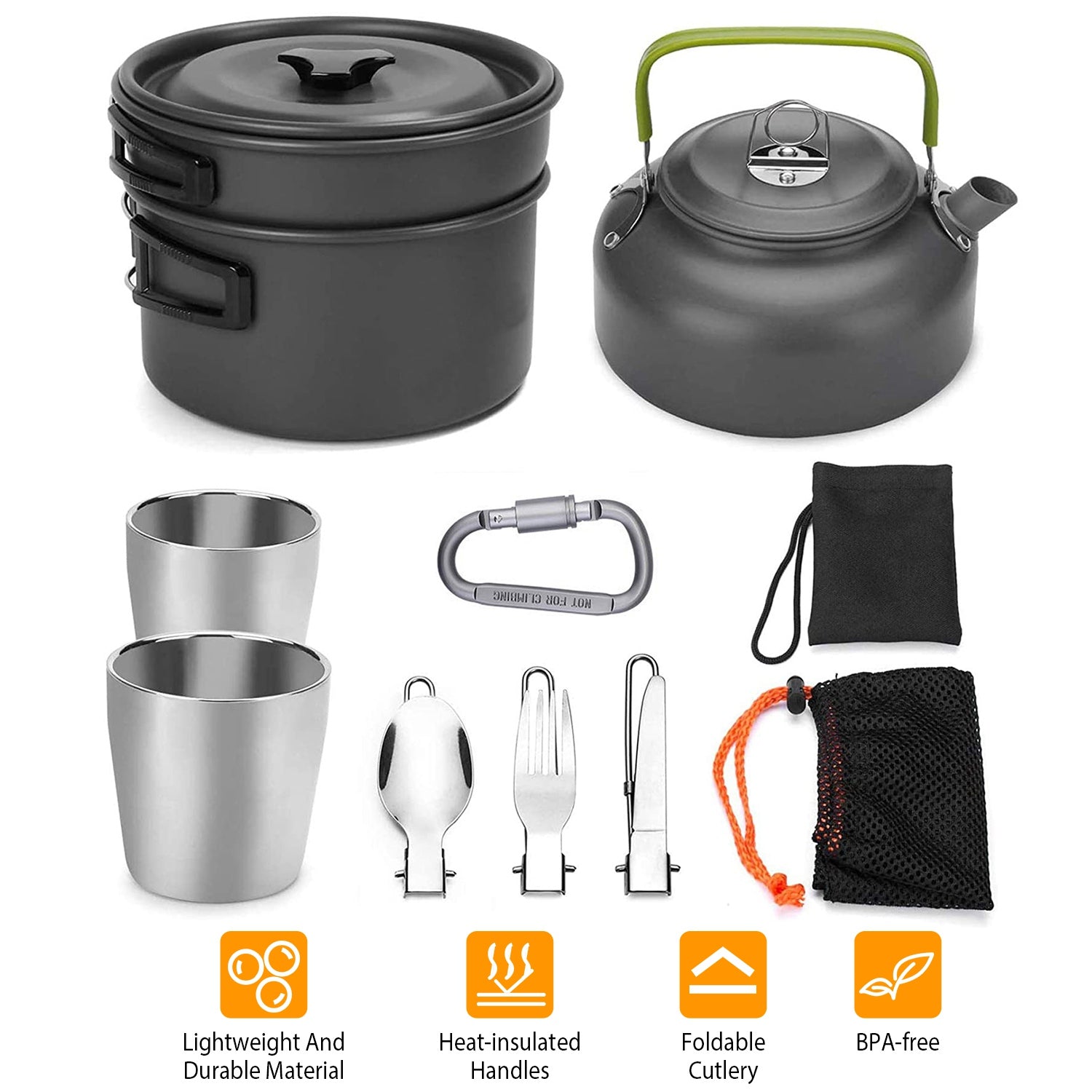 12Pcs Camping Cookware Set Camping Stove Aluminum Pot Pans Kit for Hiking Picnic Outdoor with Cup Fork Spoon Knife