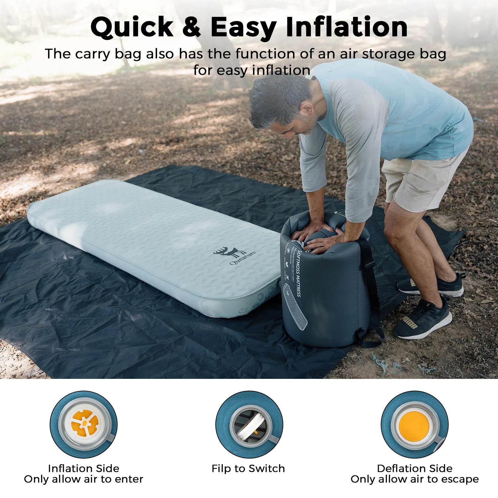 Portable Inflating Sleeping Pad with Foam for Camping